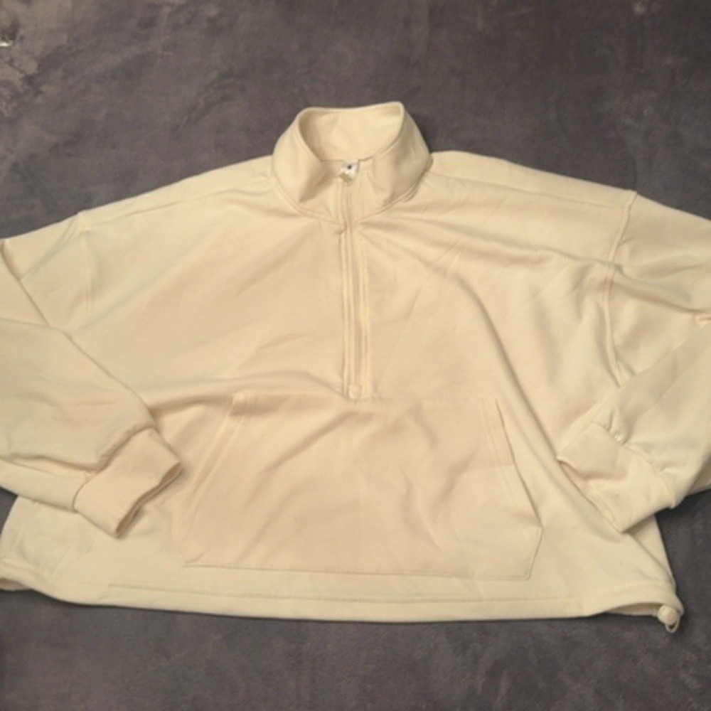Yogalicious Half Zip Women XL Cream Scuba Nadia Pullover Athletic Sweatshirt